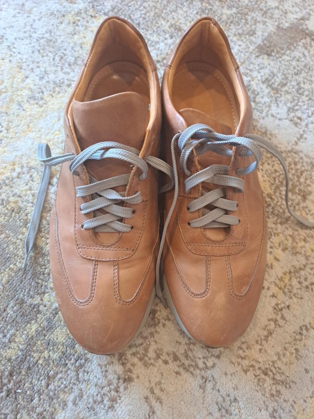 Mercanti Fiorentini Tan Leather Lace-Up Sneakers with Gray Laces
